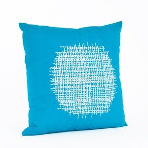 Turquoise Contemporary Stitched Cotton 18 x 18 Inch Down Filled Throw Pillow
